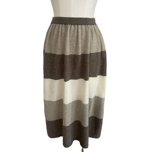 CHRISTIAN DIOR Lamb Wool Angora Striped Neutral‎ Skirt Size M S Vintage Fall